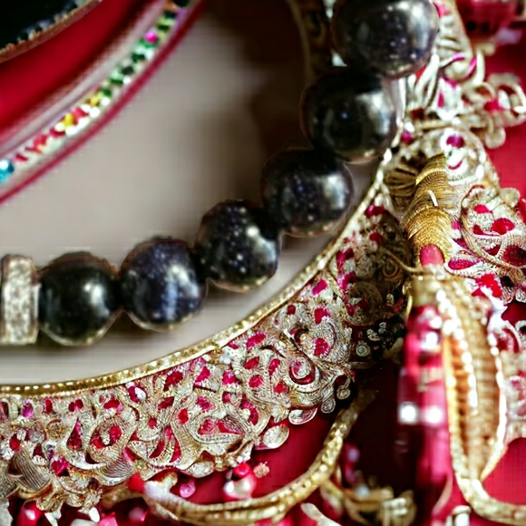 Sparkling Black Goldstone & Lava Rock Handmade Bracelet with Silver Accents. - Picture 4 of 10